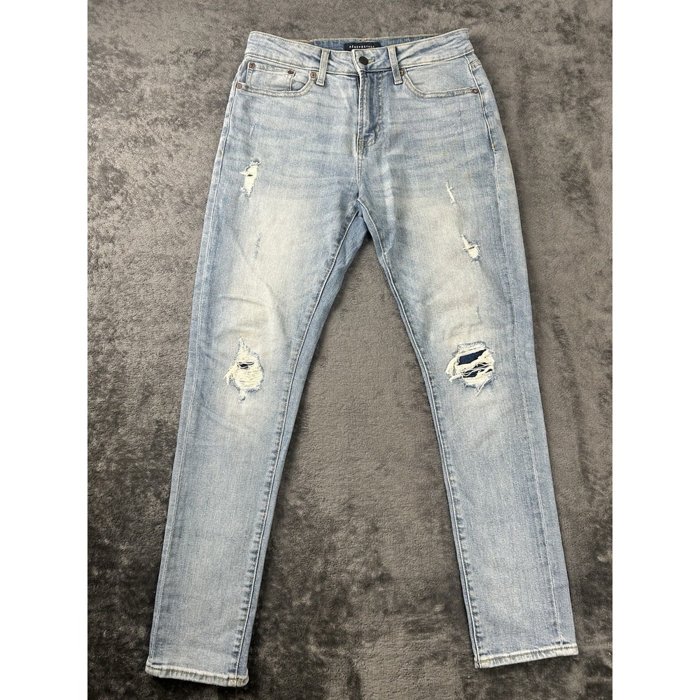 Aeropostale Athletic Skinny Jeans Men's 29 X 32 Blue Denim Shredded Light Wash